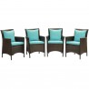 Modway Conduit Outdoor Patio Wicker Rattan Dining Armchair in Brown Turquoise - Set of Four - Set in Front Angle