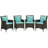 Modway Conduit Outdoor Patio Wicker Rattan Dining Armchair in Brown Turquoise - Set of Four - Set in Front Angle - Modway Conduit Outdoor Patio Wicker Rattan Dining Armchair in Brown Turquoise - Set of Four - Set in Front Angle