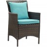 Modway Conduit Outdoor Patio Wicker Rattan Dining Armchair in Brown Turquoise - Set of Four - Front Side Angle