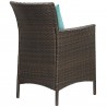 Modway Conduit Outdoor Patio Wicker Rattan Dining Armchair in Brown Turquoise - Set of Four - Back Side Angle