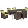 Modway Conduit 7 Piece Outdoor Patio Wicker Rattan Dining Set in Brown Peridot - Set in Front Side Angle