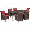 Modway Conduit 7 Piece Outdoor Patio Wicker Rattan Dining Set in Brown Red - Set in Front Side Angle