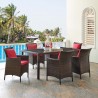 Modway Conduit 7 Piece Outdoor Patio Wicker Rattan Dining Set in Brown Red - Lifestyle