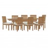 Modway Marina 9 Piece Outdoor Patio Teak Dining Set - Natural White - Set in Front Side Angle