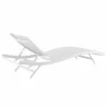 Modway Glimpse Outdoor Patio Mesh Chaise Lounge in White White - Set of Two - Reclined in Back Side Angle - Modway Glimpse Outdoor Patio Mesh Chaise Lounge in White White - Set of Two - Reclined in Back Side Angle