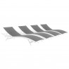 Modway Glimpse Outdoor Patio Mesh Chaise Lounge - White Gray - Set of Four - Set in Front Side Angle
