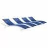 Modway Glimpse Outdoor Patio Mesh Chaise Lounge in White Navy - Set of Four - Set Reclined in Front Side Angle - Modway Glimpse Outdoor Patio Mesh Chaise Lounge in White Navy - Set of Four - Set Reclined in Front Side Angle