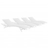 Modway Glimpse Outdoor Patio Mesh Chaise Lounge in White White - Set of Four - Set Reclined in Front Side Angle