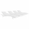 Modway Glimpse Outdoor Patio Mesh Chaise Lounge in White White - Set of Four - Set Reclined in Front Side Angle - Modway Glimpse Outdoor Patio Mesh Chaise Lounge in White White - Set of Four - Set Reclined in Front Side Angle