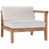 Modway Bayport Outdoor Patio Teak Wood Right Armchair in Natural White - Front Side Angle