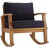 Modway Marina Outdoor Patio Teak Rocking Chair - Natural Navy - Front Side Angle