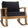 Modway Marina Outdoor Patio Teak Rocking Chair - Natural Navy - Front Side Angle - Modway Marina Outdoor Patio Teak Rocking Chair - Natural Navy - Front Side Angle