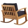 Modway Marina Outdoor Patio Teak Rocking Chair - Natural Navy - Back Side Angle