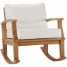 Modway Marina Outdoor Patio Teak Rocking Chair - Natural White - Front Side Angle
