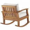 Modway Marina Outdoor Patio Teak Rocking Chair - Natural White - Back Side Angle