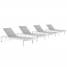 Modway Charleston Outdoor Patio Aluminum Chaise Lounge Chair in White Gray - Set of Four - Set in Reclined Front Side Angle