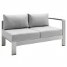 Modway Shore Sunbrella® Fabric Aluminum Outdoor Patio Right-Arm Loveseat in Silver Gray - Front Side Angle - Modway Shore Sunbrella® Fabric Aluminum Outdoor Patio Right-Arm Loveseat in Silver Gray - Front Side Angle