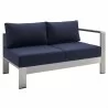 Modway Shore Sunbrella® Fabric Aluminum Outdoor Patio Right-Arm Loveseat in Silver Navy - Front Side Angle - Modway Shore Sunbrella® Fabric Aluminum Outdoor Patio Right-Arm Loveseat in Silver Navy - Front Side Angle