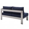 Modway Shore Sunbrella® Fabric Aluminum Outdoor Patio Right-Arm Loveseat in Silver Navy - Back Side Angle