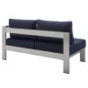 Modway Shore Sunbrella® Fabric Aluminum Outdoor Patio Right-Arm Loveseat in Silver Navy - Back Side Angle - Modway Shore Sunbrella® Fabric Aluminum Outdoor Patio Right-Arm Loveseat in Silver Navy - Back Side Angle