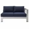 Modway Shore Sunbrella® Fabric Aluminum Outdoor Patio Right-Arm Loveseat in Silver Navy - Front Angle - Modway Shore Sunbrella® Fabric Aluminum Outdoor Patio Right-Arm Loveseat in Silver Navy - Front Angle