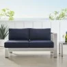 Modway Shore Sunbrella® Fabric Aluminum Outdoor Patio Right-Arm Loveseat in Silver Navy - Lifestyle - Modway Shore Sunbrella® Fabric Aluminum Outdoor Patio Right-Arm Loveseat in Silver Navy - Lifestyle