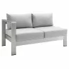 Modway Shore Sunbrella® Fabric Aluminum Outdoor Patio Left-Arm Loveseat in Silver Gray - Front Side Angle - Modway Shore Sunbrella® Fabric Aluminum Outdoor Patio Left-Arm Loveseat in Silver Gray - Front Side Angle