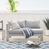 Modway Shore Sunbrella® Fabric Aluminum Outdoor Patio Left-Arm Loveseat in Silver Gray - Lifestyle