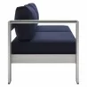 Modway Shore Sunbrella® Fabric Aluminum Outdoor Patio Left-Arm Loveseat in Silver Navy - Side Angle - Modway Shore Sunbrella® Fabric Aluminum Outdoor Patio Left-Arm Loveseat in Silver Navy - Side Angle