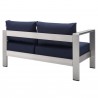 Modway Shore Sunbrella® Fabric Aluminum Outdoor Patio Left-Arm Loveseat in Silver Navy - Back Side Angle