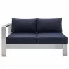 Modway Shore Sunbrella® Fabric Aluminum Outdoor Patio Left-Arm Loveseat in Silver Navy - Front Angle - Modway Shore Sunbrella® Fabric Aluminum Outdoor Patio Left-Arm Loveseat in Silver Navy - Front Angle
