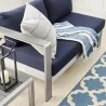 Modway Shore Sunbrella® Fabric Aluminum Outdoor Patio Left-Arm Loveseat in Silver Navy - Lifestyle - Modway Shore Sunbrella® Fabric Aluminum Outdoor Patio Left-Arm Loveseat in Silver Navy - Lifestyle