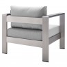 Modway Shore Sunbrella® Fabric Aluminum Outdoor Patio Armchair in Silver Gray - Back Side Angle