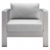 Modway Shore Sunbrella® Fabric Aluminum Outdoor Patio Armchair in Silver Gray - Front Angle