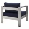 Modway Shore Sunbrella® Fabric Aluminum Outdoor Patio Armchair in Silver Navy - Back Side Angle - Modway Shore Sunbrella® Fabric Aluminum Outdoor Patio Armchair in Silver Navy - Back Side Angle