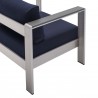 Modway Shore Sunbrella® Fabric Aluminum Outdoor Patio Armchair in Silver Navy - Back Side Top Angle