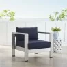 Modway Shore Sunbrella® Fabric Aluminum Outdoor Patio Armchair in Silver Navy - Lifestyle - Modway Shore Sunbrella® Fabric Aluminum Outdoor Patio Armchair in Silver Navy - Lifestyle