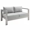 Modway Shore Sunbrella® Fabric Aluminum Outdoor Patio Loveseat in Silver Gray - Front Side Angle - Modway Shore Sunbrella® Fabric Aluminum Outdoor Patio Loveseat in Silver Gray - Front Side Angle