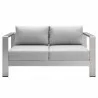 Modway Shore Sunbrella® Fabric Aluminum Outdoor Patio Loveseat in Silver Gray - Front Angle - Modway Shore Sunbrella® Fabric Aluminum Outdoor Patio Loveseat in Silver Gray - Front Angle