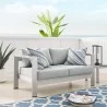 Modway Shore Sunbrella® Fabric Aluminum Outdoor Patio Loveseat in Silver Gray - Lifestyle - Modway Shore Sunbrella® Fabric Aluminum Outdoor Patio Loveseat in Silver Gray - Lifestyle