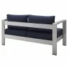 Modway Shore Sunbrella® Fabric Aluminum Outdoor Patio Loveseat in Silver Navy - Back Side Angle - Modway Shore Sunbrella® Fabric Aluminum Outdoor Patio Loveseat in Silver Navy - Back Side Angle