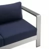 Modway Shore Sunbrella® Fabric Aluminum Outdoor Patio Loveseat in Silver Navy - Seat Closeup Angle - Modway Shore Sunbrella® Fabric Aluminum Outdoor Patio Loveseat in Silver Navy - Seat Closeup Angle