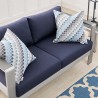 Modway Shore Sunbrella® Fabric Aluminum Outdoor Patio Loveseat in Silver Navy - Lifestyle