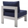 Modway Shore Sunbrella® Fabric Aluminum Outdoor Patio Armless Chair in Silver Navy - Back Side Angle