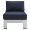 Modway Shore Sunbrella® Fabric Aluminum Outdoor Patio Armless Chair in Silver Navy - Front Angle - Modway Shore Sunbrella® Fabric Aluminum Outdoor Patio Armless Chair in Silver Navy - Front Angle