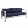 Modway Shore Sunbrella® Fabric Aluminum Outdoor Patio Sofa in Silver Navy - Front Side Angle