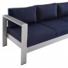 Modway Shore Sunbrella® Fabric Aluminum Outdoor Patio Sofa in Silver Navy - Closeup Angle
