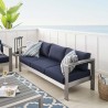 Modway Shore Sunbrella® Fabric Aluminum Outdoor Patio Sofa in Silver Navy - Lifestyle