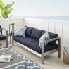 Modway Shore Sunbrella® Fabric Aluminum Outdoor Patio Sofa in Silver Navy - Lifestyle - Modway Shore Sunbrella® Fabric Aluminum Outdoor Patio Sofa in Silver Navy - Lifestyle
