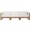 Modway Upland Outdoor Patio Teak Wood 3-Piece Sectional Sofa Set - Natural White - Set in Front Angle